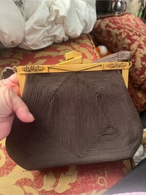 Classic Brown Evening Clutch with Gold Frame